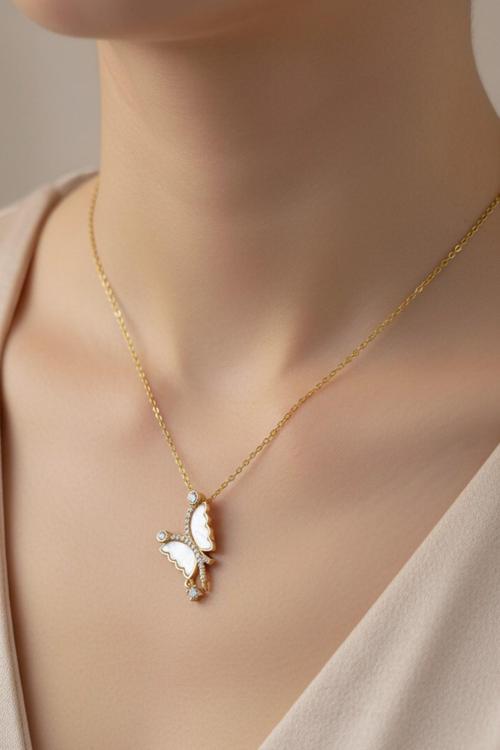 Altın Renk Beyaz Sedef Yusufcuk Model Sf Zincir Çelik Kolye- 3709