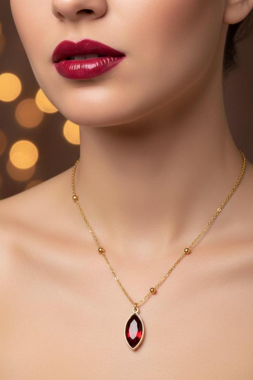 Altın Renk Bordo Mekik Model Top Zincir Çelik Kolye- 3740