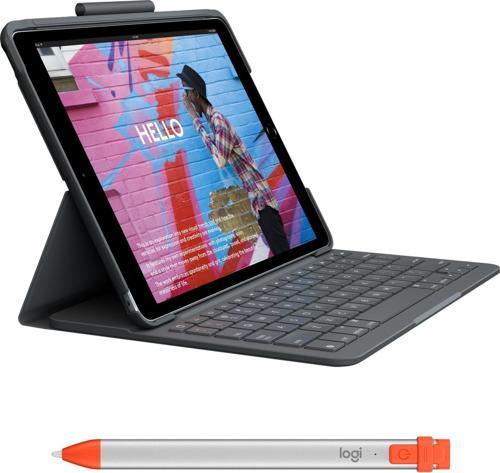 Slim Folio 10.2" iPad 7. 8. 9. Nesil İçin Klavyeli Kılıf + Crayon iPad Uyumlu Dijital Kalem