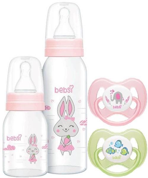 Cam Biberon Seti Pembe (250ML+125ML)+Emzik Ortodontik Damaklı Kelebek No:1 (2 Li PK) 4 Lü Set
