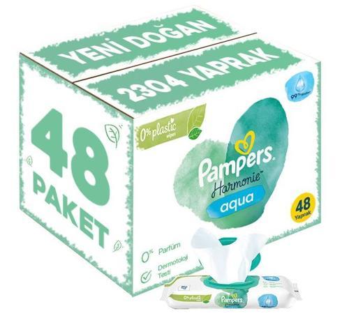 Pampers Harmonie Islak Havlu Mendil Aqua Pure 48 Yaprak 48 Li Set (2304 Yaprak) Organik Pamuk