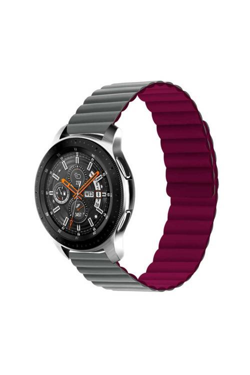 Gear S2 Uyumlu Krd-52 Zore Kordon-Gri-Kırmızı