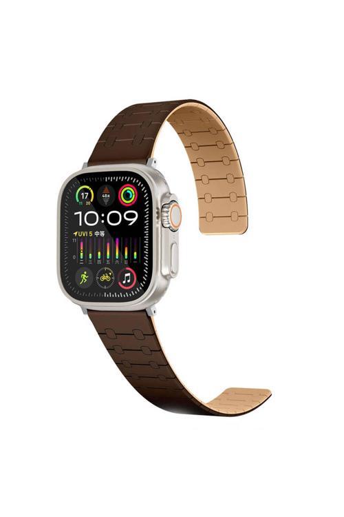 Apple Watch 7 45Mm Zore Krd-111 Çizgili Desenli Silikon Kordon-Kahverengi