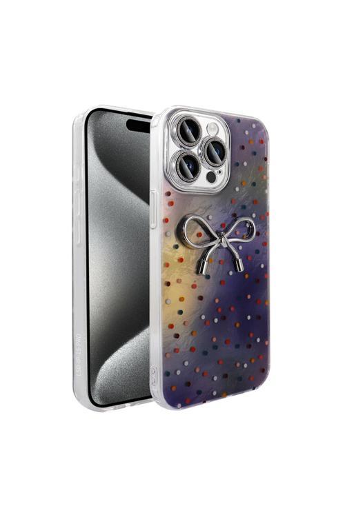 İphone 15 Pro Max Kılıf Kamera Korumalı Figürlü Zore Ponti Silikon Kapak - Lila