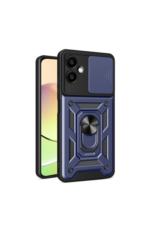 Galaxy A06 Uyumlu Magnetik Standlı Kamera Korumalı Zore Sürgülü Vega Kapak-Mavi
