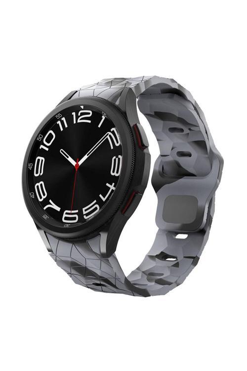 Galaxy Watch 6 40Mm Krd-116 20Mm Futbol Desenli Spor Tasarımlı Silikon Kordon-Siyah-Gri