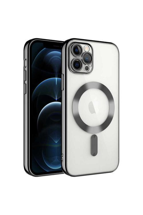 İphone 12 Pro Uyumlu Kamera Korumalı Magsafe Wireless Şarj Özellikli Csk Demre Kılıf-Siyah