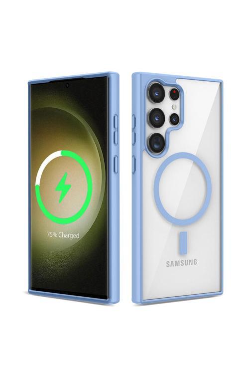 Galaxy S23 Ultra Uyumlu Magsafe Wireless Şarj Özellikli Silikon Ege Kılıf-Mavi