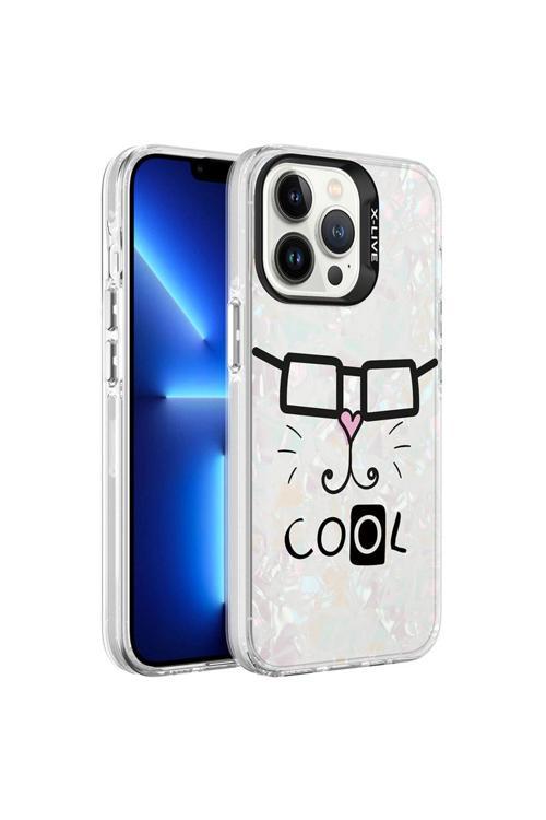 İphone 13 Pro Max Uyumlu Mermer Desenli Marbello Kılıf-Beyaz