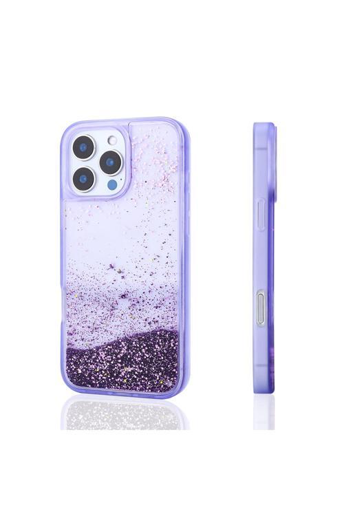 İphone 16 Pro Uyumlu Kılıf Sıvılı Simli Şeffaf Arka Yüzey Zore Keto Silikon Kapak-Mor