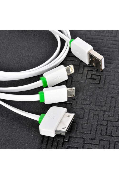 Beyaz High Speed 3 İn 1 Lightning Micro Type-C Usb Kablo-Zore