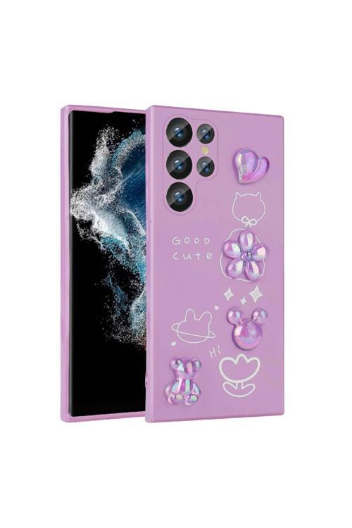 Galaxy S22 Ultra Uyumlu Kabartma Figürlü Parlak Zore Toys Silikon Kılıf-Mor
