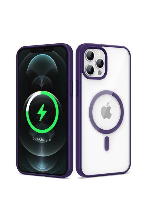 İphone 12 Pro Max Uyumlu Magsafe Wireless Şarj Özellikli Silikon Ege Kılıf-Derin Mor