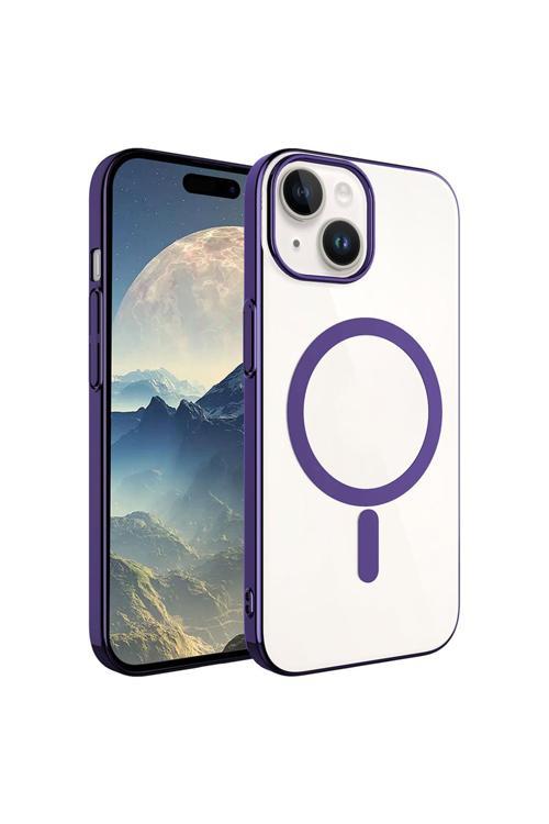 Apple İphone 15 Uyumlu Kılıf Wireless Şarj Özellikli Pixel Magsafe Kapak, Derin Mor