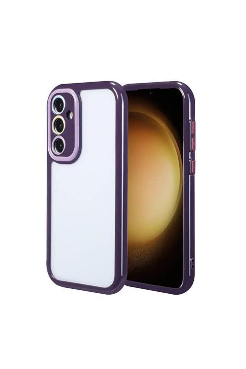 Galaxy S23 Fe Kılıf Kamera Korumalı Renkli Kenar Ve Çerçeve Tasarımlı Vitamin Kapak-Derin Mor