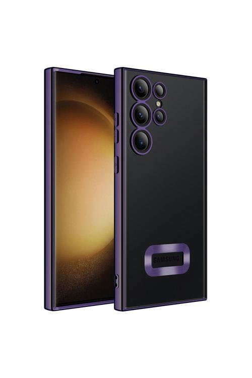 Galaxy S23 Ultra Uyumlu Kamera Korumalı Logo Gösteren Omega Kılıf-Derin Mor