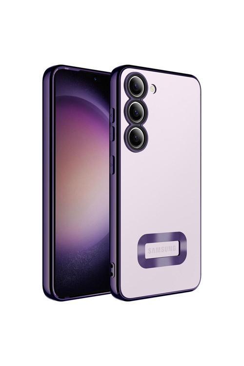 Galaxy S23 Uyumlu Kamera Korumalı Logo Gösteren Omega Kılıf-Derin Mor