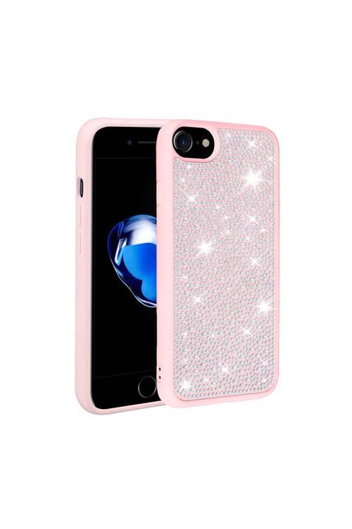 İphone Se 2020 Kılıf Parlak Taşlı Tasarım Zore Ston Kapak - Pembe