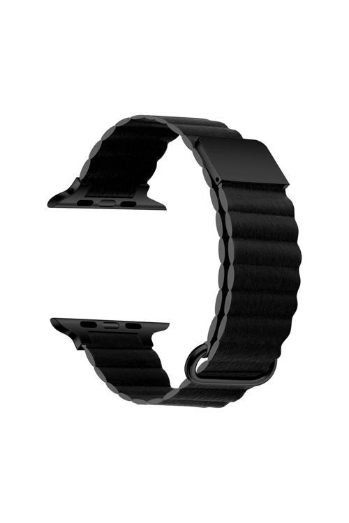 Watch 44Mm Uyumlu Krd-78 Pu Deri Kordon Strap Kayış Clo- Siyah