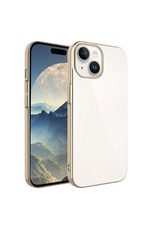 İphone 15 Uyumlu Sert Pc Renkli Çerçeveli Zore Riksos Kılıf-Gold