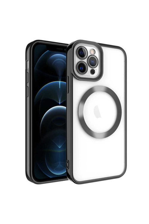 İphone 12 Pro Max Uyumlu Magsafe Wireless Şarj Özellikli Setro Silikon-Siyah