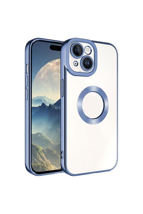 İphone 15 Uyumlu Kamera Korumalı Logo Gösteren Omega Kılıf-Sierra Mavi