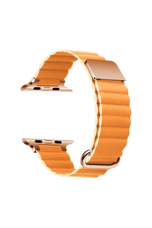 Watch Ultra 49Mm Uyumlu Krd-78 Pu Deri Kordon Strap Kayış Clo- Turuncu