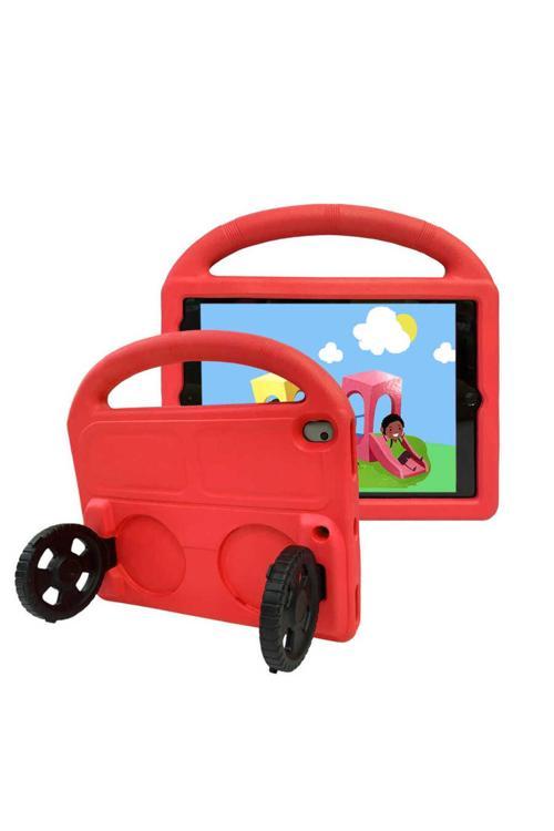 İpad 10.2 (8.Nesil)  Uyumlu Zore Wheel Car Tekerlek Standlı Tablet Eva Silikon Kılıf-Kırmızı
