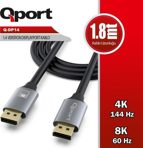 Q-DP14 1.8 Metre Display Port 1.4V Kablo