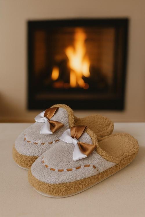 GOLDEN Fiyonklu Kapalı Kadın Ev Terliği Günlük Rahat Kışlık Terlik