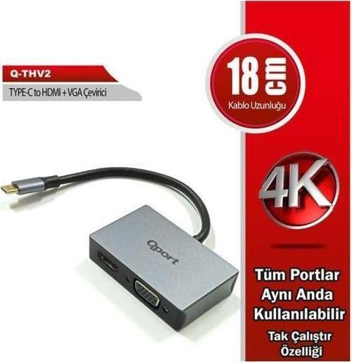 Q-THV2 Type-C To HDMI+VGA Çevirici