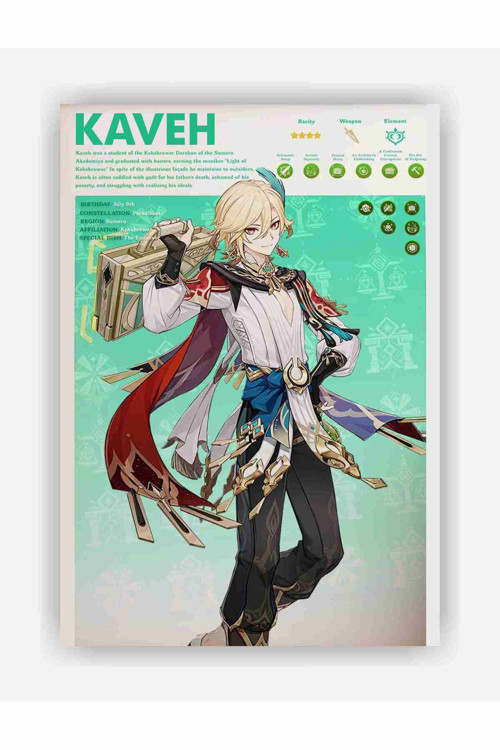 Genshin Impact Kaveh Gaming Anime Duvar Posteri - Kalın Kağıt - Çerçevesiz