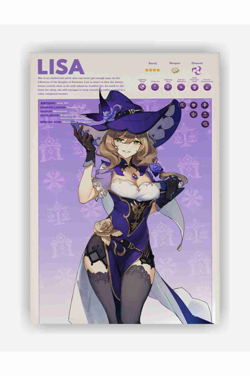 Genshin Impact Lisa Gaming Anime Duvar Posteri - Kalın Kağıt - Çerçevesiz