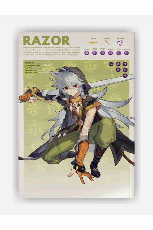 Genshin Impact Razor Gaming Anime Duvar Posteri - Kalın Kağıt - Çerçevesiz