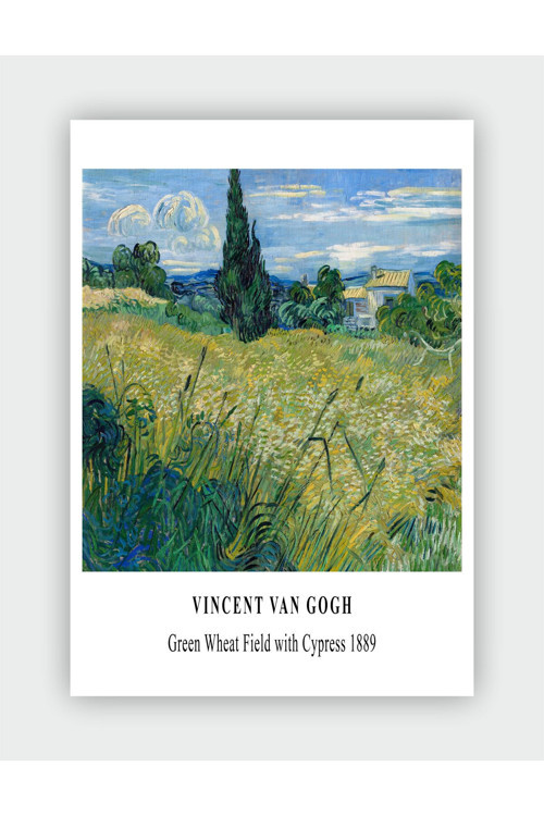Green Wheat Field With Cypress 1889 Vincent Van Gogh Duvar Posteri - Kalın Kağıt - Çerçevesiz