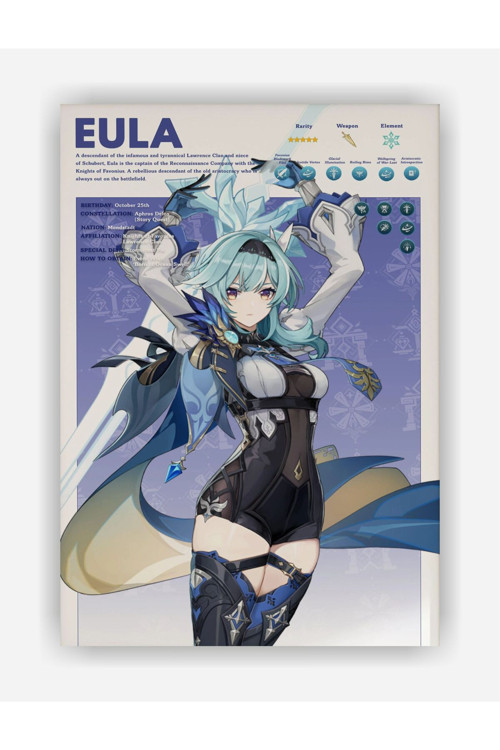 Genshin Impact Eula Gaming Anime Duvar Posteri - Kalın Kağıt - Çerçevesiz