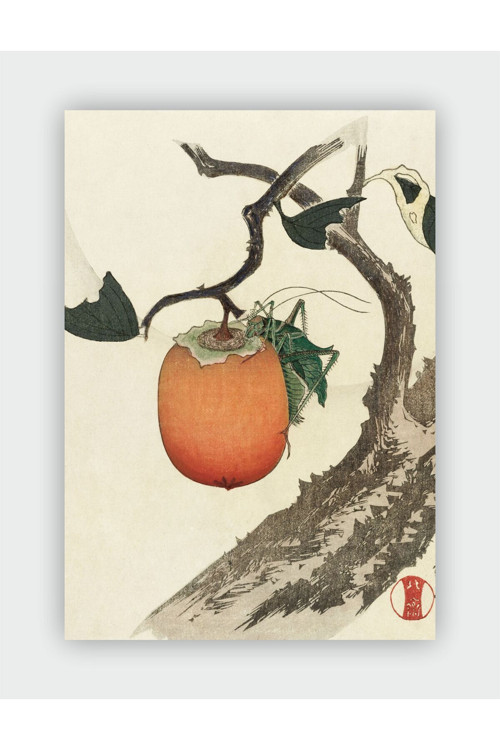 Kakivrucht Met Sprinkhaan Katsushika Hokusai Duvar Posteri - Kalın Kağıt - Çerçevesiz