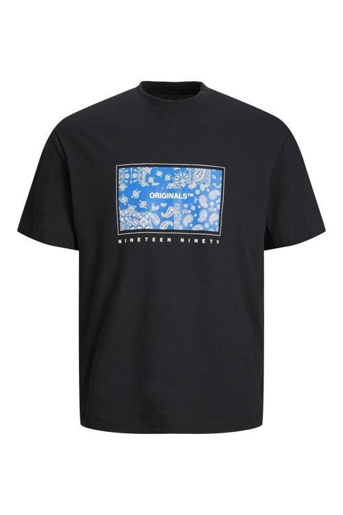 Jack Jones Paısley Front Tee Ss Crew Neck Mc Erkek Siyah Tshirt 12235738-02