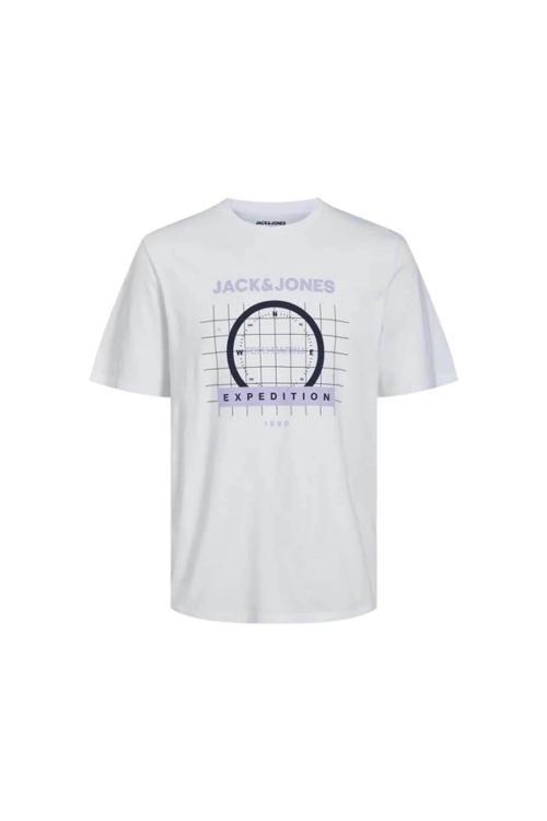 Erkek T-Shirt Beyaz 12238838 Jcoocean Tee Crew Neck Fst