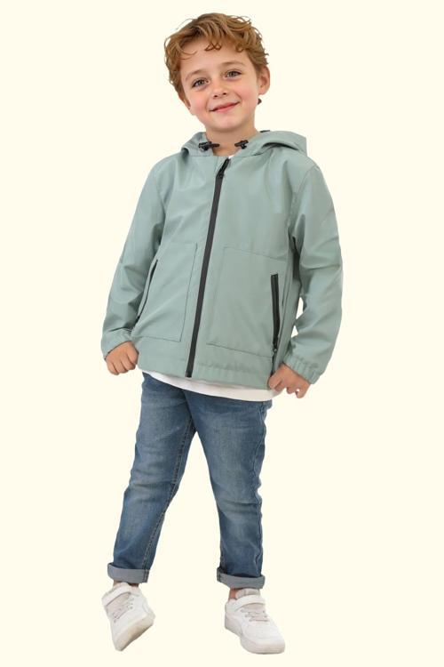 Spor Erkek Çocuk Mürdüm İçi Astarlı Su ve Rüzgar Geçirmez Kapüşonlu Çift Fermuarlı Cepli Yağmurluk