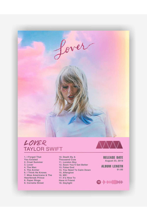 Taylor Swift - Lover Spotify Kodlu Albüm Duvar Posteri - Kalın Kağıt - Çerçevesiz