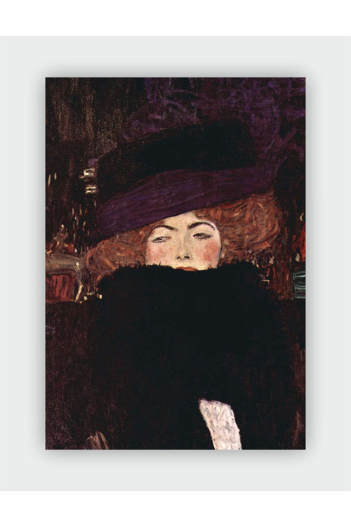 Lady With Hat And Feather Boa Gustav Klimt Duvar Posteri - Kalın Kağıt - Çerçevesiz