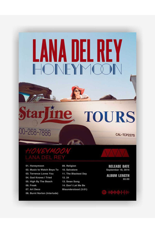 Lana Del Rey - Honeymoon Spotify Kodlu Albüm Duvar Posteri - Kalın Kağıt - Çerçevesiz