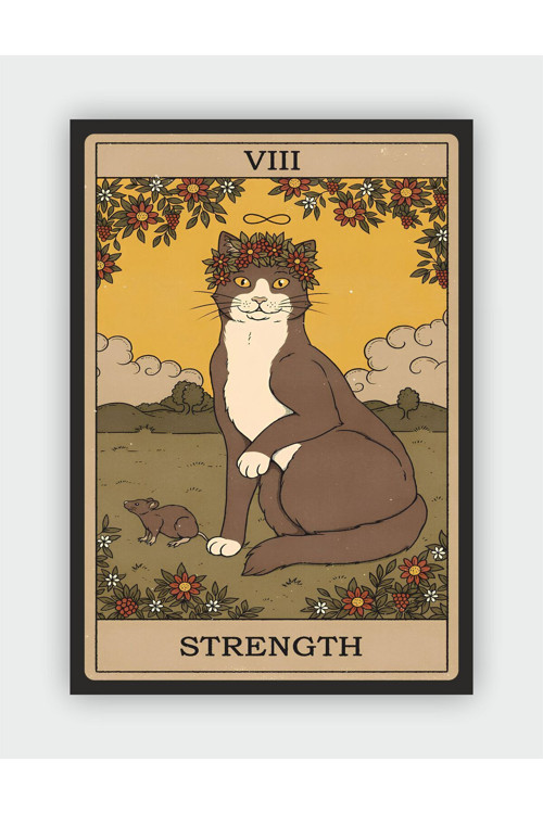 Strength - Güç Tarot Kartı Vintage Duvar Posteri - Kalın Kağıt - Çerçevesiz