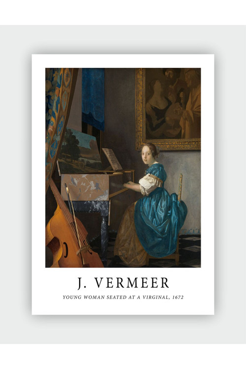 Young Woman Seated At A Virginal, 1672 Johannes Vermeer Duvar Posteri - Kalın Kağıt - Çerçevesiz