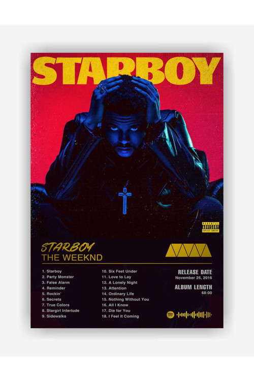 The Weeknd - Starboy Spotify Kodlu Albüm Duvar Posteri - Kalın Kağıt - Çerçevesiz
