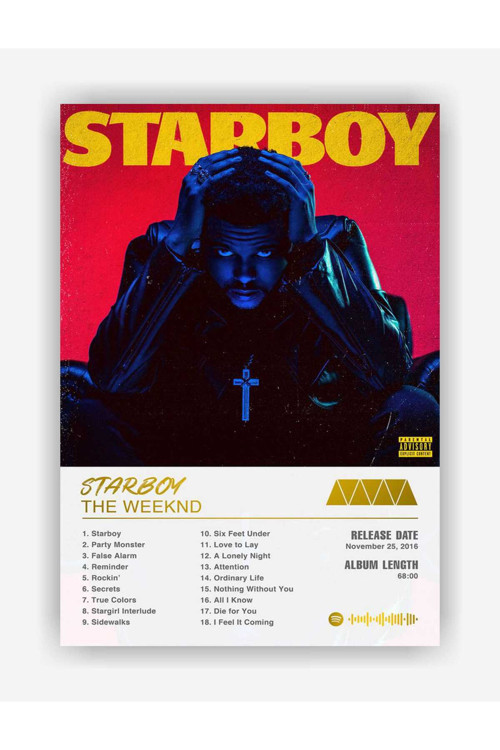 The Weeknd - Starboy Spotify Kodlu Albüm Duvar Posteri - Kalın Kağıt - Çerçevesiz