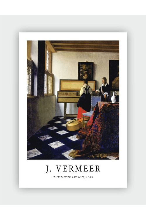 The Music Lesson, 1665 Johannes Vermeer Duvar Posteri - Kalın Kağıt - Çerçevesiz