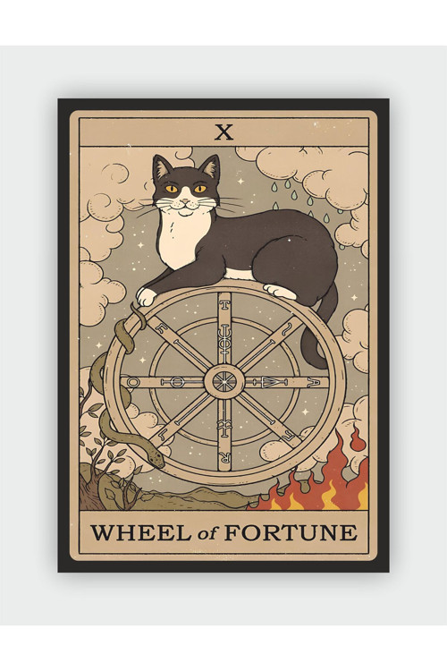 Wheel Of Fortune - Kader Çarkı Tarot Kartı Vintage Duvar Posteri - Kalın Kağıt - Çerçevesiz