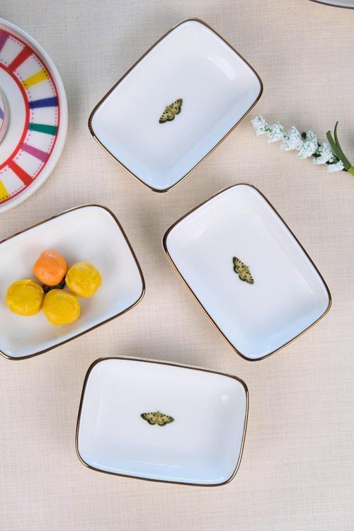 Kelebek Altın Yaldızlı Dikdörtgen Kayık Tabak 10x7x2cm 4 LÜ